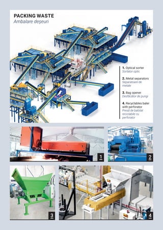 1 2
3 4
PACKING WASTE
Ambalare deșeuri
1. Optical sorter
Sortator optic
2. Metal separators
Separatoare de
metale
3. Bag o...