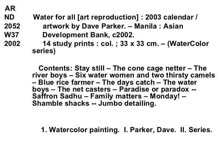 Catalog entries of nonbook materials