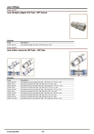 Fittings - Jaco compression fit catalog