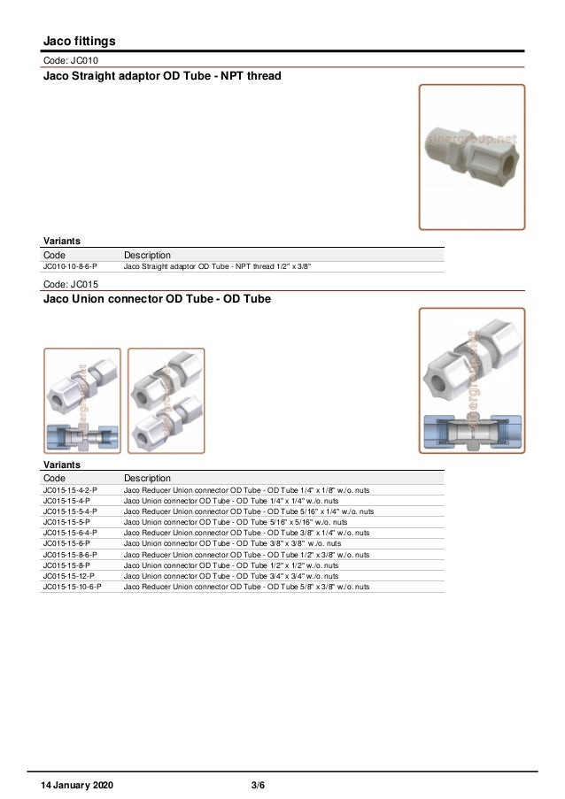 Fittings Jaco compression fit catalog