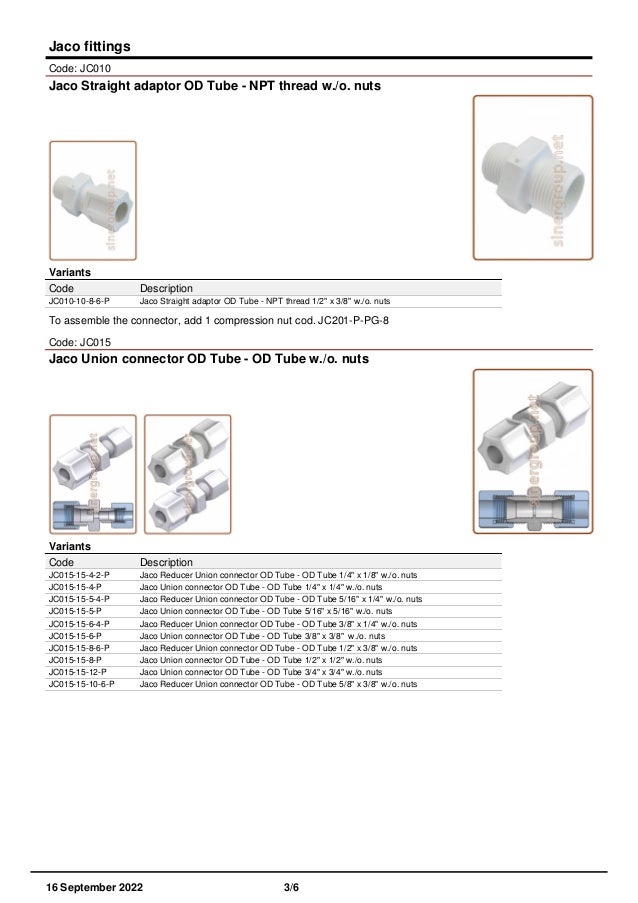 Fittings Jaco compression fit catalog PDF