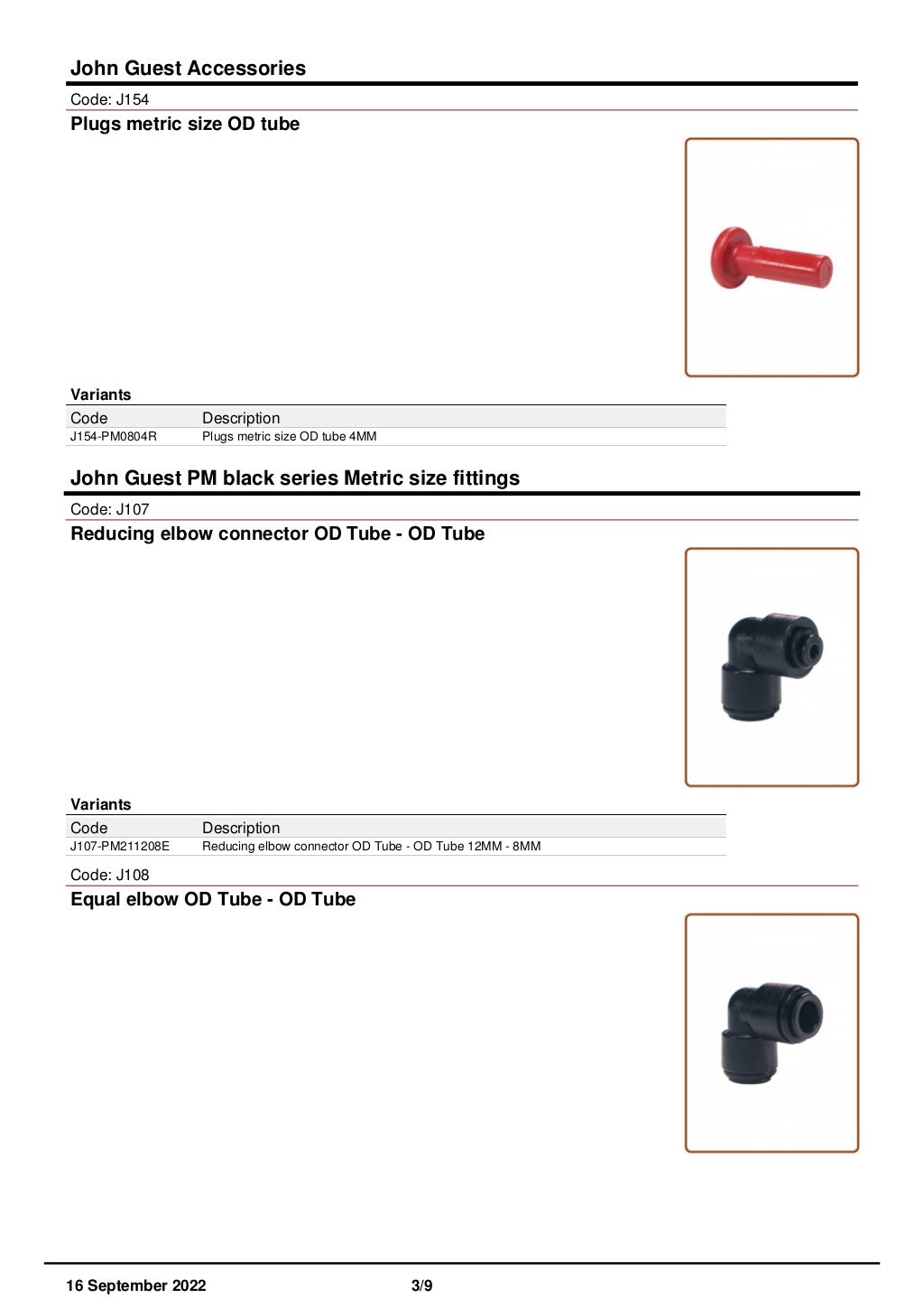 Fittings John Guest quick fit catalog PDF