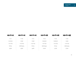 RIFLESCOPES
VANTAGE
49
£67.99 £67.99 £67.99 £72.99 £72.99 £72.99
14 111
2-7x32 AO
1 Inch Tube
Mil Dot
14 120
3-9x40
1 Inch Tube
30/30 Duplex
14 121
3-9x40
1 Inch Tube
Mil Dot
14 122
3-9x40 AO
1 Inch Tube
30/30 Duplex
14 123
3-9x40 AO
1 Inch Tube
Mil Dot
14 130
3-9x50
1 Inch Tube
30/30 Duplex
 
