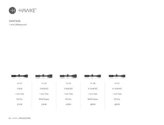 50 HAWKE / RIFLESCOPES
£78.99 £89.99 £89.99£72.99 £78.99
1 Inch | Waterproof
VANTAGE
14 133
3-9x50 AO
1 Inch Tube
Mil Dot
14 140
4-12x40 AO
1 Inch Tube
30/30 Duplex
14 141
4-12x40 AO
1 Inch Tube
Mil Dot
14 131
3-9x50
1 Inch Tube
Mil Dot
14 132
3-9x50 AO
1 Inch Tube
30/30 Duplex
 