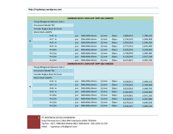 Daftar Harga Tiang Lampu PJU update Juli 2021 Daftar Harga Tiang Lampu PJU update Juli 2021