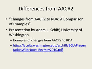 Cataloging with RDA: An Overview | PPTX