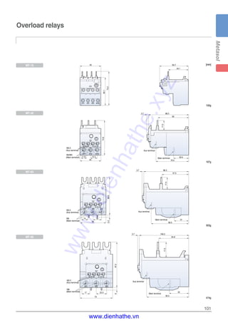 101
Overload relays
[mm][mm]
45
11.8
M3.5
M4/M5
74.6
14.3
17.5
3.7 86.3
65
70.5
32.6
17.5
3.7 96.3
57.5
80.5
31
55
14
80.6
18
M3.5
M6
5.3
70
17
97.2
22.5
M3.5
M8
6
90.5
42
17.5
3.7 106.3
64.8
95-NC-96
2T1 4T2 6T3
97-NO-98
95-NC-96
2T1 4T2 6T3
97-NO-98
95-NC-96
2T1 4T2 6T3
97-NO-98
45 63.7
43.1
60.1
73.2
Aux terminal
Main terminal
Aux terminal
Main terminal
Aux terminal
Main terminal
(Main terminal)
(Aux terminal)
(Main terminal)
(Aux terminal)
(Main terminal)
(Aux terminal)
167g
100g
303g
474g
MT-12
MT-32
MT-63
MT-95
www.dienhathe.xyz
www.dienhathe.vn
 
