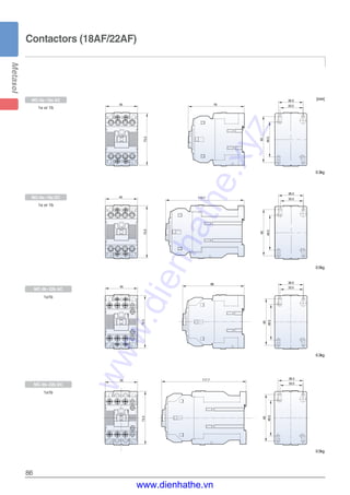 86
Contactors (18AF/22AF)
45
45
73.573.5
86
117.7
49.549.5
6565
7945
73.5
65
49.5
33.5
36.5
33.5
36.5
33.5
36.5
45
73.5
110.7
65
49.5
33.5
36.5
[mm]
0.3kg
0.5kg
0.3kg
0.5kg
MC-6a~18a AC
1a or 1b
MC-6a~18a DC
1a or 1b
MC-9b~22b AC
1a1b
MC-9b~22b DC
1a1b
www.dienhathe.xyz
www.dienhathe.vn
 