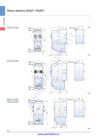 92
MS-130a
MS-150a
Motor starters (65AF~150AF)
[mm]M4
(Mounting hole)
M4
(Mounting hole)
M4
(Mounting hole)
M3.5
(Coil terminal)
M6
(Main terminal)
M3.5
(Aux terminal)
M6
(Main terminal)
M3.5
(Coil terminal)
M8
(Main terminal)
M3.5
(Aux terminal)
M8
(Main terminal)
M3.5
(Coil terminal)
M8
(Main terminal)
M3.5
(Aux terminal)
M8
(Main terminal)
163.8
5.3
95
45.5
3.7 110.8
72
55
73
131
100
4
47
3
119
172.86
70
105
211.4
110.7
62.2
3.7 126.5
85 2.5
60
130
135.8
95
114
184.1
236.2
130.3
72
55.9
107.4
123.33.7
83
72.7
148
1.3kg
2.3kg
2.9kg
MS-50a~65a
MS-75a~100a
www.dienhathe.xyz
www.dienhathe.vn
 