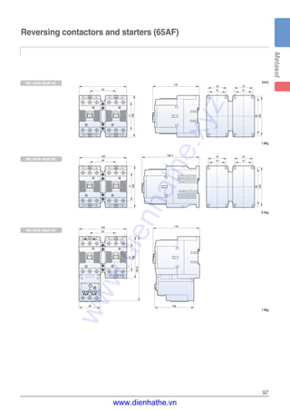 97
Reversing contactors and starters (65AF)
[mm]
71
106
163.8
55
119
100
71
106
146.4
100
47
41
92
47
41
119
71
106
100
47
41
92
47
4167
67
122
67
122
MC-50aR~65aR AC
MC-50aR~65aR DC
MS-50aR~65aR AC
1.8kg
2.4kg
1.9kg
www.dienhathe.xyz
www.dienhathe.vn
 