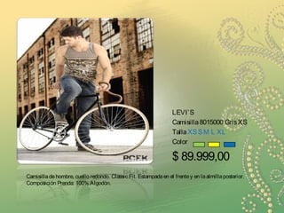 Camisilla de hombre, cuello redondo. Classic Fit. Estampadaen el frentey en laalmillaposterior.
Composición Prenda: 100% Algodón.
LEVI’S
Camisilla8015000 GrisXS
TallaXSSM L XL
Color
$ 89.999,00
 