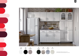 343
champanhe
100
branco
41
granito
ubatuba
45
mármore
cinza
342
preto
44
alicante
47
carrara
* cores disponíveis apenas para portas com vidro
e frente de gavetas, corpo do móvel apenas na cor branca
15
 