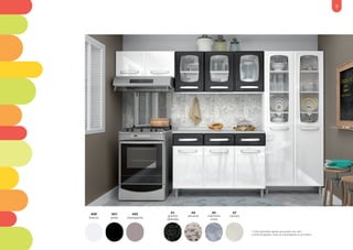 442
champanhe
440
branco
41
granito
ubatuba
45
mármore
cinza
441
preto
44
alicante
47
carrara
* cores disponíveis apenas para portas com vidro
e frente de gavetas, corpo do móvel apenas na cor branca
9
 