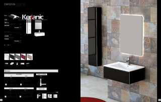 225 286
Mín.
200 mm.
Máx.
280 mm.
Mín. 100 mm.
Máx. 330 mm.
65 mm.
Système de vidage
complet chromé
BONDE & SIPHON
Prix 67
Lampe incluse
300
Lampe incluse F
600
Lampe incluse F
Lampe incluse
ECLAIRAGE
EVA IRENE
Prix 53 Prix 53
ESTHER SOFIA
Prix 53 Prix 79
Options
Robinetterie en option. P. 137
COMPOSITION DUO 70
Composition comprenant:
- Meuble bas supérieur DUO 70 Noir	 280
101 02 070
- Plan vasque TURÍN 70	 235
500 01 070
- Miroir LEEDS anti-buée 60	 245
246 00 060
	 L’ensemble 760
	 + eco taxe 1.66 € HT
Option colonne:
- 2 x Colonne 15 Noir	 236
101 02 435
- 2 x Porte assortie Noir	 96
101 02 535
	 L’ensemble 332
	 + eco taxe 1.32 € HT
Tiroir Porte
cotés métalliques tiroir à fermeture
ralentie
porte à fermeture
ralentie
finition brillante finition mélamine
structuré
FINITIONS
BLANC AUBERGINEGRISNOIR CHÊNE
80
60
70
71
45
24
80
35
15
80
36 37
 