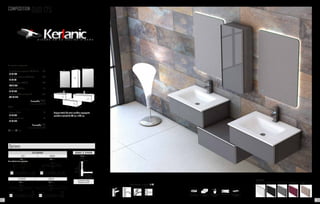 COMPOSITION DUO 175
Composition comprenant:
- 2 x Meubles bas supérieur DUO 70 Gris	 560
101 03 070
- Meuble bas inférieur DUO 70 Gris	 270
101 03 071
- 2 x Plan vasque JADE 70	 470
504 01 070
- Plateau DUO 70 Gris	 63
101 03 203
- 2 x Miroir LEEDS anti-buée 60	 490
246 00 060
	 L’ensemble 1853
	 + eco taxe 4.28 € HT
Option:
- Colonne 15 Gris	 118
101 03 435
- Porte assortie Gris	 48
101 03 535
	 L’ensemble 166
	 + eco taxe 0.66 € HT
Tiroir Porte
Robinetterie en option. P. 137
cotés métalliques tiroir à fermeture
ralentie
porte à fermeture
ralentie
finition brillante finition mélamine
structuré
Options
225 286
Lampe incluse
300
Lampe incluse F
600
Lampe incluse F
Lampe incluse
ECLAIRAGE
EVA IRENE
Prix 53 Prix 53
ESTHER SOFIA
Prix 53 Prix 79
Sans robinet et sans accessoire.
Mín.
200 mm.
Máx.
280 mm.
Mín. 100 mm.
Máx. 330 mm.
65 mm.
Système de vidage
complet chromé
BONDE & SIPHON
Prix 67
FINITIONS
BLANC AUBERGINEGRISNOIR CHÊNE
Largeur totale des trois meubles superposés
variable à volonté de 140 cm. à 210 cm.
80
80
60
60
70
70
71
71
70
35
2424
24
45
45
54 55
 