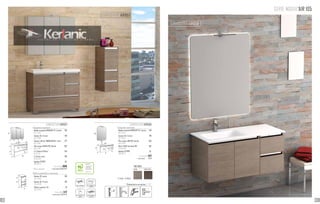 SERIE MODUL’AIR 105
Composition comprenant:
- Meuble suspendu MODULAIR 70, 2 portes	 240
102 21 070
- Caisson 35, 2 tiroirs	 199
102 21 036
- Caisson inférieur MODULAIR 105, 1 tiroir	 272
102 21 106
- Plan vasque AGATHA 105, Gauche	 350
501 01 105
- 3 x Colonne 15 Blanc*	 354
101 01 435
- 3 x Porte miroir	 198
101 00 535
- Applique ESTHER	 53
400 00 121
	L’ensemble 1666
* Blanc uniquement.	 + eco taxe 6.56 € HT
Meuble complementaire comprenant:
- Caisson 35, 1 porte	 199
102 21 035
- Caisson 35, 2 tiroirs	 199
102 21 036
- Plateau supérieur 35	 49
102 21 203
	L’ensemble 447
	 + eco taxe 1.29 € HT
Composition comprenant:
- Meuble suspendu MODULAIR 70, 2 portes	 240
102 21 070
- Caisson 35, 2 tiroirs	 199
102 21 035
- Plan vasque JADE 105, Gauche	 350
504 01 105
- Miroir LEEDS anti-buée 100	 265
246 00 100
- Applique ESTHER	 53
400 00 121
L’ensemble 1107
+ eco taxe € HT
COMPOSITION AIR1058COMPOSITION AIR1057
COMPOSITION AIR1058
COMPOSITION AIR1057
Robinetterie en option. P. 137cotés métalliques tiroir à fermeture
ralentie
porte à fermeture
ralentie
finition mélamine
structuré
Certifié PEFC
Ce produit est issu
de forêts gérées
durablement et de
sources contrôlées.
pefc-france.org
CHÊNE CHÊNE GRIS
FINITIONS
Tiroir Porte
45
45,5
105
48
30
5
80
15 35 35 35
105,5
48
45 70
106
35
80
100
35
45
48
48
68 69
 