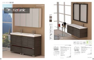 SERIE MODUL’AIR 140
COMPOSITION AIR1406
Composition comprenant:
- 2 x Meuble suspendu MODULAIR 70, 2 portes	 480
102 32 070
- 2 x Caisson inférieur MODULAIR 70, 1 tiroir	 500
102 32 072
- Plan vasque AGATHA 140 double	 445
501 01 142
- 4 x Colonne 15, Blanc*	 472
101 01 435
- 4 x Porte miroir	 264
101 00 535
- 2 x Applique ESTHER	 106
400 00 121
	L’ensemble 2267
	 + eco taxe 8.05 € HT
* Blanc uniquement.
Composition comprenant:
- 2 x Meuble suspendu MODULAIR 70, 2 portes	 480
102 32 070
- Plan vasque AMBAR 140, Droite 	 445
501 01 144
- 2 x Miroir MODUL’AIR 70	 380
202 32 100
- 2 x Applique ESTHER	 106
400 00 121
	L’ensemble 1411
	 + eco taxe 5.41 € HT
COMPOSITION AIR1405 COMPOSITION AIR1406
COMPOSITION AIR1405
45 70
70
30
5
48
80
15 35 35 35 35
141
48
45 70
70
70 70
100
Robinetterie
enoption.P.137
cotés métalliques tiroir à fermeture
ralentie
porte à fermeture
ralentie
finition mélamine
structuré
Certifié PEFC
Ce produit est issu
de forêts gérées
durablement et de
sources contrôlées.
pefc-france.org
CHÊNE
CHÊNE GRIS
FINITIONS
Tiroir Porte
70 71
 