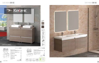 SERIE MODUL’AIR 140 SERIE MODUL’AIR 140
Composition comprenant:
- 2 x Meuble suspendu MODULAIR 70, 2 tiroirs	 750
102 21 071
- 2 x Caisson inférieur MODULAIR 70, 1 tiroir	 500
102 21 072
- Plateu MODULAIR 140 	 190
102 21 214
- 2 x Vasques a poser SOMAOZ	 256
507 01 045
- 2 x Miroir CLIMA 60	 200
230 00 060
- 2 x Applique ESTHER	 106
400 00 121
	L’ensemble 2002
	 + eco taxe 6.31 € HT
Composition comprenant:
- 2 x Meuble suspendu MODULAIR 70, 2 tiroirs	 750
102 21 071
- Plan vasque AGATHA 140 double	 445
501 01 142
- 2 x Miroir LEEDS anti-buée 60	 490
246 00 060
	L’ensemble 1685
	 + eco taxe € HT
COMPOSITION AIR1407 COMPOSITION AIR1408
COMPOSITION AIR1407
COMPOSITION AIR1408
48
70
141
70
45
45 70
70
40
30
5
80
60
60
Robinetterie
enoption.P.137
60 60
80
cotés métalliques tiroir à fermeture
ralentie
porte à fermeture
ralentie
finition mélamine
structuré
Certifié PEFC
Ce produit est issu
de forêts gérées
durablement et de
sources contrôlées.
pefc-france.org
CHÊNE
CHÊNE GRIS
FINITIONS
Tiroir Porte
72 73
 