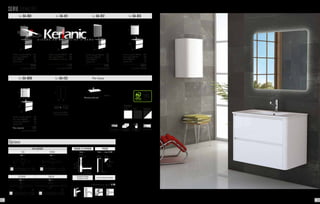 Mín.
200 mm.
Máx.
280 mm.
Mín. 100 mm.
Máx. 330 mm.
65 mm.
Système de vidage
complet chromé
Robinetterie en option. P. 137
225 286
BONDE & SIPHON
Prix 67
Lampe incluse
300
Lampe incluse F
600
Lampe incluse F
Lampe incluse
ECLAIRAGE
EVA IRENE
Prix 53 Prix 53
ESTHER SOFIA
Prix 53 Prix 79
Options
SERIE DAMA 80
79 7945 45
60 60
80 80
60 65
7945
60
70
80
80
100
80
7945
60
7945
60
60
14 4040
- Meuble suspendu DAMA 80 	 625
- Plan vasque DAMA 80	 245
- Miroir CLIMA 70 	 130
- Applique EVA 	 53
	 1053
	 + eco taxe: 3.25 € HT
- Meuble suspendu DAMA 80 	 625
- Plan vasque DAMA 80	 245
- Miroir LEEDS anti-buée 80 	 245
	 1115
	 + eco taxe: 2.92 € HT
- Meuble suspendu DAMA 80 	 625
- Plan vasque DAMA 80	 245
- Miroir SIGMA 80 	 110
- Applique EVA 	 53
	 1033
	 + eco taxe: 3.25 € HT
- Meuble suspendu DAMA 80 	 625
- Plan vasque DAMA 80	 245
- Miroir DAMA 80 	 205
- Applique EVA 	 53
	 1128
	 + eco taxe: 3.75 € HT
- Meuble suspendu DAMA 80 	 625
- Plan vasque DAMA 80	 245
- 2 x Armoire DOMINO 40*	 218
- Applique EVA 	 53
	 1141
	 + eco taxe: 3.58 € HT
* Blanc uniquement.
Ref. DA-125
Colonne haute DAMA
avec porte reversible
68
32 40
253 +
eco taxe
1,16 € HT
Plan Vasque
DAMA 80
Céramique extra plat
81
46
275 mm.
80 mm.
80 mm.
80 mm.
4 trous
Ø5 mm.
Jeu de 4 pieds chromés
PIEDS
Prix 54 taxe 0.04
cotés métalliques tiroir à fermeture
ralentie
porte à fermeture
ralentie
finition brillante
Certifié PEFC
Ce produit est issu
de forêts gérées
durablement et de
sources contrôlées.
pefc-france.org
BLANC BLANC/NOIRNOIR
FINITIONS
Ref. DA-811Ref. DA-801 Ref. DA-812 Ref. DA-813
Ref. DA-809
9392
 