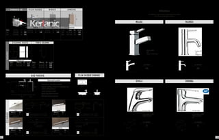 40
70
- Caisson bas ép. 16mm finition melaminé.
- Suspentes règlables en hauteur et en profondeur avec
système antidécrochement.
- 1 porte à fermeture ralentie.
- Façades 16mm finition melaminé.
- Charnierès à droite uniquement
54 cm
conseillé
22 cm39 cm
52 cm
évacuation
EU
89 cm
EVA
Référence Prix
400 00 011 53
HALOGENES
IRENE
Référence Prix
400 00 111 53
LEDS
SOFIA
Référence Prix
400 00 141 79
LEDS
ESTHER
Référence Prix
400 00 121 53
LEDS
6030
Lampe incluse
Lampe incluse Lampe incluse F
Lampe incluse
ECLAIRAGE
BAS PARCHIS
Descriptif produit:
22 cm
40 cm
PLAN VASQUE DOMINO
15 cm
Robinetterie
MALAGA VALENCIA
SEVILLA CORDOBA
-Flexibles CSTB
- ACS
- Vidage à tirette fourni.
- Nos robinets ne sont livrés qui en complément de nos meubles.
- Nos robinets sont fabriqués en Europe.
Ref. 07CR211
Ref. 67CR205
-Flexibles CSTB
- ACS
- Vidage non fourni.
-Flexibles CSTB
- ACS
- Double débit eco 50%
- Vidage non fourni.
-Flexibles CSTB
- ACS
- Double débit eco 50%
- Vidage non fourni.
- NF
13
14.5
Ref. 78CR205
128128
Ref. 80CR205
111111
16
13
15,5
15
14
14
P A R C H I S 4 0
Finition Référence Prix taxe
BEIGE 130 36 040 100 0.83
NOIR 130 35 040 100 0.83
40
60
14
A R M O I R E
D O M I N O
Finition Référence Prix eco taxe
BLANC 328 01 040 109 0.33
ALUM. 328 14 040 109 0.33
80
15 35
80
35
25 cm
35 cm 15 cm
80
cm
AUXILIAIRES
C O L O N N E H A U T E PORTE COLONNE
FOND 15 cm
Finition Référence Prix eco taxe Finition Référence Prix eco taxe
BLANC 101 01 435 118 0.33 BLANC 101 01 535 48 0.33
NOIR 101 02 435 118 0.33 NOIR 101 02 535 48 0.33
MIROIR 101 00 535 66 0.33
23
41
P L A N V A S Q U E
DOMINÓ
Référence Prix eco taxe
528 01 040 89 0.33
M I R O I R
TAO
Référence Prix eco taxe
240 00 040 60 0.33
136 137
 