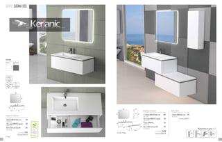 45
100
8080
35
17
104
104
105
35
35
SERIE SIGMA 105
tiroir à fermeture
ralentie
porte à fermeture
ralentie
finition laqué
mat
Composition comprenant:
- 2 x Meuble SIGMA 105 Blanc mat	1598
190 01 105
- Plan vasque AMBAR 105, Gauche	 350
506 01 105
- Plateau AMBAR 105	 265
508 01 105	
- Miroir LEEDS anti-buée 100	 265
246 00 100
	 L’ensemble 2478
	 + eco taxe 9.58 € HTTiroir Porte
Option colonne:
- Colonne SIGMA Blanc mat	 239
190 01 435
	 + eco taxe 0.83 € HT
Composition comprenant:
- Meuble SIGMA 105 Blanc mat	 799
190 01 105
- Plan vasque AMBAR 105 gauche	 350
506 01 105
- Miroir LEEDS anti-buée 100	 265
246 00 100
	 L’ensemble 1414
	 + eco taxe 5.00 € HT
Tiroir
100
80
104
105
45
35
FINITIONS
BLANC mat GRIS INTENSE
mat
Robinetterie en option. P. 137
Certifié PEFC
Ce produit est issu
de forêts gérées
durablement et de
sources contrôlées.
pefc-france.org
20 21
 