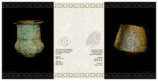 Urna com incisões
em vermelho sobre
engobo branco e
base sem decoração.
Medidas
Altura: 38 cm
Largura: 40 cm
Diâmetro
Base: 15 cm
CERÂMICA MARAJOARA • 46
Urna com motivo decorativo
inciso sobre engobo branco,
com retoques de pintura
vermelha.
Medidas
Altura: 41 cm
Diâmetro
Bojo: 35 cm
Boca: 32 cm
45 • CERÂMICA MARAJOARA
 