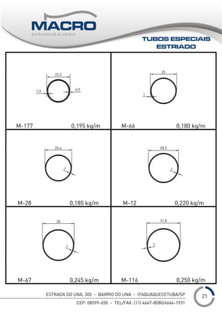 ESTRADA DO UNA, 305 - BAIRRO DO UNA - ITAQUAQUECETUBA/SP
CEP: 08599-650 - TEL/FAX: (11) 4647-8080/4644-1931
___
TUBOS ESPECIAIS
ESTRIADO
21
 