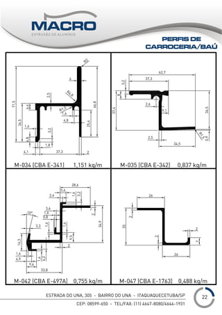 ESTRADA DO UNA, 305 - BAIRRO DO UNA - ITAQUAQUECETUBA/SP
CEP: 08599-650 - TEL/FAX: (11) 4647-8080/4644-1931
___1
PERFIS DE
CARROCERIA/BAÚ
22
 