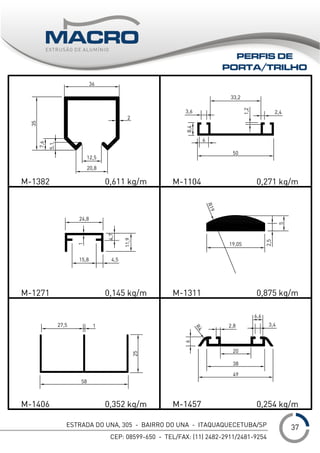 ESTRADA DO UNA, 305 - BAIRRO DO UNA - ITAQUAQUECETUBA/SP
CEP: 08599-650 - TEL/FAX: (11) 2482-2911/2481-9254
___1
PERFIS DE
PORTA/TRILHO
37
 