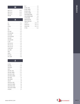 014_Index_RevB.qxd:ZMax_Catalog                               2/12/10       4:18 PM             Page 4




                                                                                                                     INDEX
                                                                 Z6-P . . . . . . . . . . . . . . . . . . . . .3.3
                                W                                Z6-PNL-24(X) . . . . . . . . . . . . . .3.3
                                                                 Z6-PNL-U48(X) . . . . . . . . . . . . .3.3
          WM-143-5 . . . . . . . . . . . . . .10.12              Z6-PNLA-24(X) . . . . . . . . . . . . .3.3
          WM-144-5 . . . . . . . . . . . . . .10.12              Z6-PNLA-U48(X) . . . . . . . . . . . .3.3
          WM-145-5 . . . . . . . . . . . . . .10.12              ZC6A-(XX)(X)-(X)(X) . . . . . . . . .2.15
          WM-BK . . . . . . . . . . . . . . . .10.11             ZC6A-S(XX)(X)-(X)(X) . . . . . . . .2.6
                                                                 Z-ICON-(XX)B . . . . . . . . . . . . .12.3
                                 X                               ZM6A-(XX)-(XX) . . . . . . . . . . .2.15
                                                                 ZM6A-S(XX)-(XX) . . . . . . . . . . .2.6
          X5 . . . . . . . . . . . . . . . . . . . . .11.2       Z-PNL-PS . . . . . . . . . . . . .2.8, 2.17
          X5S . . . . . . . . . . . . . . . . . . . . .11.2      Z-PNL-PL24 . . . . . . . . . . .2.8, 2.17
          X5-X5S . . . . . . . . . . . . . . . . . .11.2         Z-PNL-PL48 . . . . . . . . . . .2.8, 2.17
          X6 . . . . . . . . . . . . . . . . . . . . .11.2       Z-TOOL . . . . . . . . . . . . . . . . . .12.3
          X6S . . . . . . . . . . . . . . . . . . . . .11.2
          XC5-(XX) . . . . . . . . . . . . . . . . .11.3
          XC5-(XX)-B05 . . . . . . . . . . . . .11.3
          XC5S-(XX) . . . . . . . . . . . . . . . .11.3
          XC5S-(XX)-B05 . . . . . . . . . . . .11.3
          XC6-(XX) . . . . . . . . . . . . . . . . .11.3
          XC6-(XX)-B05 . . . . . . . . . . . . .11.3
          X-CAP . . . . . . . . . . . . . . . . . . .11.3
          XFP-D-04-SS . . . . . . . . . . . . .11.4
          XFP-S-01-SS . . . . . . . . . . . . . .11.4
          XFP-S-02-SS . . . . . . . . . . . . . .11.4
          X-IBOX-(XX) . . . . . . . . . . . . . .11.4
          XLC-MM . . . . . . . . . . . . . . . . .11.6
          XP85 . . . . . . . . . . . . . . . . . . . .11.2
          XP85S . . . . . . . . . . . . . . . . . . .11.2
          XP-CAP2 . . . . . . . . . . . . . . . . .11.3
          XPL2-MM . . . . . . . . . . . . . . . .11.6


                                  Z
          Z6-(XX) . . . . . . . . . . . . . . . . . . .3.1
          Z6A-(XX) . . . . . . . . . . . . . . . . .2.14
          Z6A-K(XX) . . . . . . . . . . . . . . . .2.14
          Z6A-P . . . . . . . . . . . . . . . . . . .2.17
          Z6A-PNL-24(X) . . . . . . . . . . . .2.17
          Z6A-PNL-U48(X) . . . . . . . . . . .2.17
          Z6A-PNLA-24(X) . . . . . . . . . . .2.17
          Z6A-PNLA-U48(X) . . . . . . . . .2.17
          Z6A-S(XX) . . . . . . . . . . . . . . . . .2.5
          Z6A-SK(XX) . . . . . . . . . . . . . . .2.5
          Z6A-SP . . . . . . . . . . . . . . . . . . .2.8
          Z6AS-PNL-24(X) . . . . . . . . . . . .2.8
          Z6AS-PNL-U48(X) . . . . . . . . . . .2.8
          Z6AS-PNLA-24(X) . . . . . . . . . . .2.8
          Z6AS-PNLA-U48(X) . . . . . . . . .2.8
          Z6-K(XX) . . . . . . . . . . . . . . . . . .3.1




      www.siemon.com                                                                                                 14.3
 