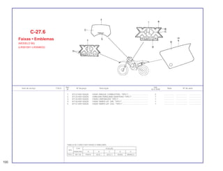 100
Ref. Qtd.
Item de serviço T.M.O. Nº da peça Descrição Nota Nº de série
Nº XLX 250R
1 87122-KB7-830ZA FAIXA TANQUE COMBUSTÍVEL *TIPO I*.................................... 2 .................. .................... .......................
2 87124-KB7-830ZA EMBLEMA PARALAMA DIANTEIRO *TIPO I* .............................. 1 .................. .................... .......................
3 87125-KB7-830ZA FAIXA CARENAGEM *TIPO I*...................................................... 1 .................. .................... .......................
4 87126-KB7-830ZA FAIXA TAMPA LAT. DIR. *TIPO I* ................................................ 1 .................. .................... .......................
5 87127-KB7-830ZA FAIXA TAMPA LAT. ESQ. *TIPO I*............................................... 1 .................. .................... .......................
C-27.6
Faixas • Emblemas
(MODELO 90)
(LR301001~LR304633)
TIPO
COR POSIÇÃO
PRINCIPAL A B C D E
TIPO I NH-138 PRATA AZUL I AZUL II VERDE BRANCO
TABELA DE CORES DAS FAIXAS E EMBLEMAS
 