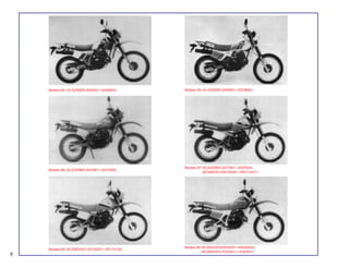 8
Modelo 84 (XLX250BR-2000001~2008800)
Modelo 86 (XLX250BR-2023801~2037000)
Modelo 88 (9C2MD0301JR100001~JR110126)
Modelo 85 (XLX250BR-2008801~2023800)
Modelo 87 (XLX250BR-2037001~2037624)
(9C2MD031HR100001~HR113231)
Modelo 89 (9C2MD0301KR200001~KR205402)
(9C2MD0301LR300001~LR300931)
 