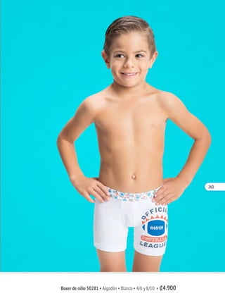 Boxer de niño 50281 • Algodón • Blanco • 4/6 y 8/10 • ₡4.900
260
 