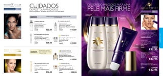 
 
5554
Time Reversing SkinGenist™
Eye Cream
Creme de Olhos
Time Reversing SkinGenist™
15 ml.
24665 €26,00
Time Reversing SkinGenist™
Day Cream SPF 15
Creme de Dia com SPF 15
Time Reversing SkinGenist™
50 ml.
24181 €35,00
Diamond Cellular Anti-Ageing Cream
Creme Anti-Idade
Diamond Cellular
50 ml.
13659 €42,00
Diamond Cellular
Night Restorative Treatment
Tratamento de Noite
Restaurador Diamond Cellular
30 ml.
18437 €42,00
CUIDADO DE DIA
CUIDADO DE DIA
CUIDADO DE NOITE
CONTORNO DOS OLHOS
Time Reversing SkinGenist™
Day & Night Essence
Essência de Dia e Noite
Time Reversing SkinGenist™
30 ml.
24217 €38,00
CUIDADO ESPECIAL
Ação
reﬁrmante
instantânea
Aplique o sérum na pele depois
de limpa, antes de aplicar o seu
Creme de Dia ou de Noite.
Utilizar 2–3 vezes por semana,
ou todos os dias para um
cuidado intensivo.
UTILIZAÇÃO:
Toniﬁca
suavemente e
remove as
impurezas
Limpeza leve
e luxuosa
Diamond Cellular
Micellar Solution Cleanser
Limpeza Micellar
Diamond Cellular
200 ml.
21339 €22,00
Diamond Cellular
Multi-Perfection Eye Treatment
Creme de Olhos Multi-
-Perfection Diamond Cellular
15 ml.
22419 €28,00
CONTORNO DOS OLHOS
CUIDADO ESPECIAL
CUIDADOSDE ROSTO AVANÇADOS
Selecione produtos de elevada eficácia para a sua rotina diária
PROBLEMA
ESPECÍFICO
45+Para a pele madura
Para todos os tipos de pele 40+
Para todos os tipos de pele 40+
cuidadosdorosto
 Royal Velvet Soothing Toner
Gel Tónico Royal Velvet
200 ml.
22423 €18,00
€12,95
 Royal Velvet
Creamy Cleansing Milk
Leite de Limpeza Cremoso
Royal Velvet
200 ml.
22421 €18,00
€12,95
 Royal Velvet Lifting Elixir
Sérum Reﬁrmante Royal Velvet
30 ml.
22817 €32,00
€22,95
O SEGREDO PRECIOSO PARA UMA
PELE MAIS FIRME
PROBLEMA
ESPECÍFICO
Envelhecimento hormonal,
perda de elasticidade, firmeza
e clareza, e rugas
Múltiplos sinais de envelhecimento, rugas, tez baça e sem vida,
perda de hidratação
 