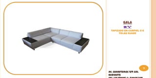 SALA
           EN “L”
 TAPIZADO EN CURPIEL O E
      TELAQ SUADE




                         75
Av. Cuahutemoc 519 Col
Narvarte
 