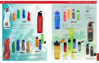 126 TAZAS, TERMOS Y RECIPIENTES 127 
Nova 
RJ NR AZ VR 
Matt 
MAT polipropileno 
MED 28 x 7.5 cm 
EMP 48 pzas. 
BL NR VR AZ RJ 
MOD CDP06 SE IMPRIME EN: TMP. SE. 
Colorplay 
Cilindro deportivo, ergonómico con tapa, asa 
integrada, válvula hermética y protector de 
polvo. CAP: 975 ml. 
RJ VR AZ HU NR 
Cilindro deportivo, ergonómico con tapa 
enroscable, válvula hermética y protector 
de polvo. CAP: 975 ml. 
MAT plástico 
MED 26 x 7.5 cm 
EMP 48 pzas. 
MOD CDP01 SE IMPRIME EN: TMP. SE. 
Cilindro deportivo, tapa 
enroscable con asa. 
CAP: 650 ml. 
MAT polipropileno 
MED 7 x 25.8 cm 
EMP 60 pzas. 
CPL1144 
MOD 
SE IMPRIME EN: TMP. SE. 
Toreto 
Cilindro translúcido con popote in-tegrado, 
tapa de plástico enroscable 
con asa. CAP: 750 ml. 
RJ AZ VR 
MOD CDP2945 
HECHO DE MATERIAL TRITÁN, ES 
RESISTENTE AL CALOR, NO SE DEFORMA 
NI SE ROMPE Y ES LIBRE DE BPA. 
AZ RJ NR HU VR 
Congo 
Pandora 
Cilindro de plástico con válvula hermética 
y tapa de plástico transparente enroscable. 
CAP: 700 ml. 
NR RJ VR AZ HU 
Cilindro de plástico con tapa enroscable, 
protector de polvo y seguro para líquidos. 
CAP: 450 ml. 
MAT plástico 
MED 7 x 25 cm 
EMP 60 pzas. 
MAT polipropileno 
MED 21 x 6.5 cm 
EMP 60 pzas. 
SE IMPRIME EN: TMP. SE. 
SE IMPRIME EN: TMP. SE. 
CDP2729 
CDP03 
MOD 
MOD 
MAT tritán 
MED 7.5 x 23.5 cm 
EMP 60 pzas. 
SE IMPRIME EN: TMP. SE. 
“Lloo tqieunee sn eycae,s iataqsu pí ayr aa hsoerr af”eliz, 
 
