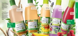  
 
 
 
 
 26448 Champô para 
Cabelo Seco e Danifi cado 
com Trigo e Coco Nature 
Secrets 
 26449 Champô e 
Condicionador 2 em 1 
para Todos os Tipos de 
Cabelo com Jojoba e 
Manga Nature Secrets 
 22674 Creme de Duche 
para Pele Sensível com 
Jojoba e Manga Nature 
Secrets 
 24212 Gel de Duche 
Relaxante com Lavanda e 
Figos Nature Secrets 
 22670 Gel de Duche 
Esfoliante com Hortelã 
Energizante e Framboesa 
Nature Secrets 
750 ml 
CADA: 
€8,95 
400 ml 
CADA: 
€4,95 
Suavidade e força 
para o cabelo seco 
e danifi cado! 
TRIGO E COCO 
PARA O CABELO 
€13,00 
PARA O CORPO 
Recupere a beleza 
natural do seu cabelo! 
Cremoso e 
reconfortante para 
a pele sensível! 
JOJOBA E MANGA 
JOJOBA E MANGA 
Fórmula com pH 
equilibrado! 
LAVANDA E FIGOS 
Esfoliante e 
revigorante! 
HORTELÃ E 
FRAMBOESA 
€8,00 
www.orifl ame.pt NATUREZA 
28 29 
 