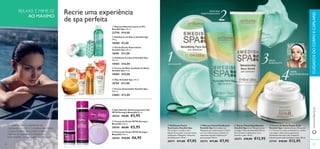 1 3 
4 
2 
Recrie uma experiência 
de spa perfeita 
 
 
 
 
 
 
  
 
 
 Máscara Nutritiva para os Pés 
Swedish Spa 100 ml. 
23738 €14,00 
 Esfoliante em Barra Swedish Spa 
100 g. 
18480 €5,00 
 Gel de Duche Estimulante 
Swedish Spa 200 ml. 
18481 €11,00 
 Esfoliante Corporal Swedish Spa 
150 ml. 
18483 €16,00 
 Creme de Mãos Cuidado de Noite 
Swedish Spa 75 ml. 
18484 €10,00 
 Óleo Swedish Spa 150 ml. 
18765 €11,00 
 Creme Anticelulite Swedish Spa 
200 ml. 
22683 €13,00 
 Sérum Facial Equilibrante 
Swedish Spa Com Malaquite para 
proteger, Óleo de Amêndoas Doces 
para amaciar e Hydracare+ para 
suavizar a pele. 40 ml. 
20373 €18,00 €12,95 
SÉRUM 
HIDRATANTE 
CREME 
REJUVENESCEDOR 
 Creme de Rosto Dupla Ação 
Swedish Spa A desintoxicante Malaquite 
e a Vitamina E, ambas antioxidantes, ajudam 
a proteger a pele contra agressores 
ambientais durante o dia, enquanto 
rejuvenescem a pele durante a noite. 50 ml. 
23735 €18,00 €12,95 
ESFOLIANTE 
MÁSCARA 
DESINTOXICANTE 
RELAXE E MIME-SE 
AO MÁXIMO 
Enriquecida com os benefícios de 
Hydracare+ e com o Complexo Sea Algae, 
a Gama Swedish Spa confere à pele o 
máximo de suavidade e hidratação. 
Experimente o toque suave da Natureza. 
www.orifl ame.pt CUIDADOS DO CORPO E CAPILARES 
 Esfoliante Facial 
Suavizante Swedish Spa 
Para limpar e revelar toda a 
beleza da sua pele. Com partículas 
esfoliantes, Malaquite, Vitaminas 
de Hydracare+. 75 ml. 
20371 €11,00 €7,95 
 Máscara Facial Purifi cante 
Swedish Spa Formulada com 
Malaquite para desintoxicar, Caulim 
rico em minerais para remover as 
impurezas da pele e Hydracare+ 
para suavizar. 50 ml. 
20372 €11,00 €7,95 
 Deo Roll-On Antitranspirante 24h 
WTA Strong is Beautiful 50 ml. 
30543 €8,00 €5,95 
 Creme de Duche WTA Strong is 
Beautiful 200 ml. 
30545 €8,00 €5,95 
 Creme de Corpo WTA Strong is 
Beautiful 200 ml. 
30544 €10,00 €6,95 
86 87 
 