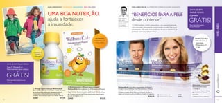  
WELLNESS PACK. NUTRIENTES DIÁRIOS NUMA SAQUETA. 
“BENEFÍCIOS PARA A PELE 
desde o interior” 
“O WellnessPack contém astaxantina - um superantioxidante 
com resultados clinicamente comprovados na pele. Este é um 
antioxidante 100 vezes mais poderoso do que a vitamina E na 
proteção contra os radicais livres.” 
 
CRIANÇAS SAUDÁVEIS, PAIS FELIZES! 
WELLNESSKIDS 
UMA BOA NUTRIÇÃO 
ajuda a fortalecer 
a imunidade. 
 
 
CÉREBRO E 
OLHOS 
• Ómega 3 
 Ómega 3 (para crianças) WellnessKids 
Óleo de Peixe Ómega 3 com sabor a limão. Contém 
os ácidos gordos essenciais necessários para o 
crescimento e desenvolvimento normal das 
crianças. Para crianças a partir de 3 anos. 105 ml. 
22467 €17,95 
IMUNIDADE 
• Vitaminas A, C, D 
• Zinco, Selénio 
 Multivitamínico e Mineral (para crianças) 
WellnessKids Uma combinação de 13 Vitaminas e 8 Minerais 
para crianças com mais de 4 anos. Drageias mastigáveis com 
sabor a laranja. Crianças 4-9 anos devem tomar uma drageia por 
dia. Crianças com mais de 10 anos devem tomar duas drageias 
por dia. 21 drageias x 1,1 g. 
22465 €13,95 
SINTA-SE BEM. PAGUE MENOS. 
SINTA-SE BEM. 
PAGUE MENOS. 
5º produto 
 WellnessPack man 22793 
 WellnessPack woman 22791 
Alain Mavon 
MSc, PhD, 
Diretor Investigação 
da Pele, Instituto 
de Investigação 
da Pele, Oriflame 
WellnessPack A dose diária recomendada de Ómega 3, 
Complexo Sueco de Beleza Plus, Multivitamínico e Mineral, 
especialmente concebidos para promover a sua saúde, 
resistência e beleza. Disponível em 2 variantes: um que se 
adapta aos homens e outro às mulheres. Contém 21 saquetas. 
€28,95 
GRÁTIS! 
Peça mais informações 
ao seu Assessor 
BENEFÍCIOS PELE 
• Mais hidratação e 
elasticidade 
• Menos danos UV 
e rugas 
WellnessPack - Os seus nutrientes 
diários numa prática saqueta: 
2 x Ómega 3 
1 x Complexo Sueco de Beleza 
Plus (astaxantina + extrato 
de mirtilo) 
1 x Multivitamínico e Mineral 
Cada 5º Ómega 3 ou 
Multivitamínico para crianças 
GRÁTIS! 
Peça mais informações ao seu 
Assessor 
www.orifl ame.pt WELLNESS 
102 103 
 