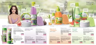 Revitaliza tu aseo personal
                                                                                                                                                         Puro aroma a                               Limpia y
                                                                                                                                                          mandarina                             refresca tu piel                                  – un secreto natural –
                                                                             
                                                                                        Fórmula con
                                                                                         pH neutro
                                                                                                                                                                                                                   


                                                                                                                                                                                                                                        Hidratación
                                                                                                                               ¡Limpia tus
                                               Hidratación de                                                                                                                                                                           refrescante
                                                                                                                                manos sin
                                               larga duración                                                                     agua!*          
                                                                                                                                                                           Puriﬁca
                                                                                                                                                                          y suaviza
                                                                                                      Con Glicerina
                                                                                                       hidratante                                                                                                                                             Aroma
                                                                                                                                                                                                                                                             refrescante
                                                                                                                                  
                                                                                                        
                                                                                                                                                                                                                                                                       




                                                                                                                                                                                                                          


ROMERO Y GROSELLA NEGRA                                                                                                    *Test microbiológico
PARA EL CABELLO
                    Nature Secrets                                                                                                                             Nature Secrets
           
                   Shampoo for Fine Hair                LAVANDA E HIGO                     Nature Secrets                 ÁRBOL DE TÉ                        Liquid Soap with Anti-bacterial        ALOE VERA                       Nature Secrets
                   Rosemary & Blackcurrant                                                Shower Gel with Relaxing                                            Extracts Tea Tree & Mandarin                                          Body Cream with Moisturising

                   Champú para Cabello Fino con         PARA CUERPO                       Lavender & Fig                   Y MANDARINA                        Jabón Líquido para Manos               Y SANDÍA                       Aloe Vera & Watermelon
                   Romero y Grosella Negra Nature
                   Secrets
                                                                                          Gel de Ducha Relajante con       PARA CUERPO                        Antibacteriano con Árbol de Té y       PARA CUERPO                    Crema Corporal Hidratante con
                                                                                          Lavanda e Higo Nature Secrets                                       Mandarina Nature Secrets                                              Aloe Vera y Sandía
                   250 ml.                                                                250 ml.                                                             300 ml.                                                               200 ml.
                   23278                 5,95€                                            23409                    5,95€                                      23412                   7,95€                                         24205                        6,95€
                                         4,95€                                                                     4,95€                                                              5,95€                                                                      4,95€
                    Nature Secrets                                                                                                                            Nature Secrets
                   Conditioner for Fine Hair             Nature Secrets                   Nature Secrets                  Nature Secrets                   Soap Bar with Anti-bacterial            Nature Secrets                Nature Secrets
                   Rosemary & Blackcurrant              Hand & Body Cream with            Soap Bar with Relaxing           Hand Gel with Anti-bacterial       Extracts Tea Tree & Mandarin           Shower Gel with Moisturising   Soap Bar with Moisturising
                   Acondicionador para Cabello          Relaxing Lavender & Fig           Lavender & Fig                   Extracts Tea Tree & Mandarin       Jabón en Barra Antibacteriano          Aloe Vera & Watermelon         Aloe Vera & Watermelon
                   Fino con Romero y Grosella           Crema Corporal Relajante con      Jabón en Barra Relajante con     Gel Antibacteriano con Árbol de    con Árbol de Té y Mandarina            Gel de Ducha Hidratante con    Jabón en Barra Hidratante con
                   Negra Nature Secrets                 Lavanda e Higo Nature Secrets     Lavanda e Higo Nature Secrets    Té y Mandarina Nature Secrets      Nature Secrets                         Aloe Vera y Sandía             Aloe Vera y Sandía
                   250 ml.                              200 ml.                           75 g.                            50 ml.                             75 g.                                  250 ml.                        75 g.
                   23279                 5,95€          23411                 6,95€       23410                  1,95€     23644                      6,95€   23414                   2,50€          24203                 5,95€    24204                        1,95€
                                         4,95€                                5,95€                              1,50€                                4,95€                           1,95€                                4,95€                                 1,50€
124                                                                                                                                                                                                                                                                        125
 