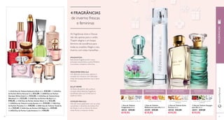  
 
 
 
  
 
 
  
 
 
 
  
IMAGINATION 
alegre e expressiva 
PERA , FLOR DE PEREIRA , ALMÍSCAR TORANJA , ROSA , MIMOSA MANDARINA , PÉTALAS DE JASMIM , 
 Eau de Toilette 
Imagination 50 ml. 
30122 €29,00 
€19,95 
MIDSUMMER PARA ELA 
leve e fresca 
 Eau de Toilette 
Midsummer para Ela 50 ml. 
25395 €29,00 
€19,95 
ECLAT FEMME 
rica, refi nada e feminina 
SÂNDALO 
 Eau de Toilette Eclat 
Femme 50 ml. 
30128 €33,00 
€19,95 
VOYAGER PARA ELA 
dinâmica e aventureira 
FLOR E FRUTO DE FEIJOA , JASMIM , 
ALMÍSCAR 
 Eau de Toilette Voyager 
para Ela 50 ml. 
30411 €29,00 
€19,95 
 25447 Eau de Toilette Seductive Musk 50 ml. €20,00 .  11430 Eau 
de Parfum Divine Sensual 50 ml. €33,00 .  24588 Eau de Parfum 
Giordani White Gold 50 ml. €33,00 .  21676 Eau de Toilette Eclat 
Weekend 50 ml. €33,00 .  25403 Eau de Parfum My Red 50 ml. 
€40,00 .  11367 Eau de Parfum Amber Elixir 50 ml. €33,00 . 
 23838 Eau de Toilette Lovely Garden 50 ml. €29,00 .  23853 Eau 
de Parfum Paradise 50 ml. €40,00 .  30061 Eau de Toilette Tenderly 
50 ml. €29,00 .  26761 Eau de Parfum VIP Night 50 ml. €29,00 . 
 30026 Eau de Parfum Lady Avebury 50 ml. €40,00 . 
4 FRAGRÂNCIAS 
de inverno frescas 
e femininas 
As fragrâncias leves e frescas 
não são apenas para o verão. 
Trazem alegria e um toque 
feminino de excelência para 
todas as ocasiões. Alegre o seu 
inverno com estas maravilhas… 
IMAGINATION 
Esta divinal fragrância tem como 
principal característica a pera Williams. 
Luxuriante, cintilante e feminina. 
MIDSUMMER PARA ELA 
Um delicioso aroma que captura o 
coração do romance com delicadas 
notas de toranja, feminina rosa e doce 
mimosa. 
ECLAT FEMME 
As flores de jasmim são a alma e 
coração desta fabulosa fragrância, 
escolhidas pela sua incrível aura e 
essência nobre. 
VOYAGER PARA ELA 
Voe até novos patamares com as notas 
suculentas e vibrantes da exótica Flor 
de Feijoa e com a mistura de doces 
notas florais e tropicais verdes. 
www.orifl ame.pt FRAGRÂNCIAS 
50 51 
 