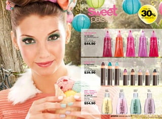 tendencia


                                                                                                                                                                                                                                            30%
                                                                                                                                                                                                                                                       más de



                                                                                                                                               primero en moda,                                                                             de descuento
                                                                                                                                               ahora en tu
                                                                                                                                               maquillaje!!



                                                brillo translúcido
                                                con aroma
                                                cyº star glow
                                                brillo labial extra gloss con




                                                                                                                                                                                                                                                                                                          cherry cake 13647
                                                                                                                                                                                                                bubble gum 13659
                                                                                                      red apple jam 13660




                                                                                                                                                                    gummy berry 13658




                                                                                                                                                                                                                                                                 pink pye 13649
                                                aroma
                                                10 ml / .33 fl. oz.
                                                valorizado en $70.00

                                                $44.90



                                                                                                  nuevos
                                                                                                   tonos
                                                textura suave y
                                                cremosa
                                                cyº big-n-eacy
                                                sombras jumbo en lápiz
                                                para ojos
                                                2.2 g / .077 oz.




                                                                                eacy wine 11239




                                                                                                                        eacy turquoise 11240




                                                                                                                                                  eacy aqua 11238
                                                valorizado en $60.00

                                                $39.90




                                                                                                                                                                                        metalcy fucsia 05633




                                                                                                                                                                                                                         eacy brown 03413




                                                                                                                                                                                                                                             cymply lily 05624




                                                                                                                                                                                                                                                                                    pink felicyty 05623




                                                                                                                                                                                                                                                                                                          metalcy black 05630
                                                                                sun in                                                                   rose in                                               acqua in                                                       lila in
                                                uñas + fuertes +
                                                                                03284                                                                    02521                                                 00325                                                          00724
                                                brillo + duración y
                                                secado rápido
                                                cyº nails in!
                                                esmalte multibeneficios
                                                para uñas
                                                5 ml /.16 fl. oz.
                                                valorizado en $75.00

                                                $54.90

Laura está usando cy˚ big-n-eacy acqua, cyº
star glow bubble gum y cyº nails in! rose in,
acqua in y lila in
52                                                                                                    promo billeteras: pág. 82-83                                                                                                                                                                               53
 