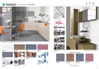26 27
moscú revestimiento pasta roja 22 x 44
Ambiente Moscú Blanco / Moscú Gris /Dex. Tetera 22x44 / R-7 gris 33x33
Ambiente Moscú blanco / Dec. Panel Moscú.
Decor Cocina Inox
22x44 C28
Decor Cake1
22x44 C28
Decor Cake2
22x44 C28
Moscú Blanco
22x44 G4
Moscú Marrón
22x44 G7
Moscú Azul
22x44 G7
Moscú Malva
22x44 G7
Moscú Gris
22x44 G7
Panel Acuatic (2 pzas)
22x44 C28
Panel Moscú (2 pzas)
22x44 C28
pavimento gres
Decor Tetera
22x44 C28
Decor Zen Baño3
22x44 C28
Decor Zen Baño2
22x44 C28
Decor Zen Baño1
22x44 C28
Cnf. Moscú
4x44 C15
Decor Orquídea
22x44 C28
Moscú Gris
33,3x33,3 G7
Moscú Marrón
33,3x33,3 G7
Moscú Azul
33,3x33,3 G7
Moscú Malva
33,3x33,3 G7
Revestimiento
Walltiles
Tecnologiadigital
Digitaltechnology
td
Mate
Matte
3 3
3
33
3
3
3
3
3
 