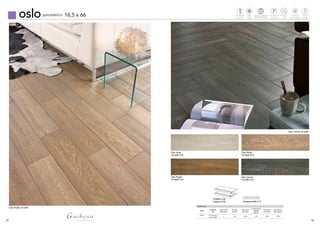 54 55
osloporcelánico 16,5 x 66
Oslo Haya
16,5x66 G18
Oslo Roble
16,5x66 G18
Oslo Nogal
16,5x66 G18
Oslo Ceniza
16,5x66 G18
Oslo Roble 16,5x66
Oslo Ceniza 16,5x66
PACKING LIST
SERIE
FORMATO
SIZE
PZAS. CAJA
PZAS. BOX
M2
CAJA
M2
BOX
KGS. CAJA
KGS. BOX
CAJAS PALLET
BOXES
PALLET
M2
PALLET
M2
PALLET
KGS. PALLET
KGS. PALLET
OSLO 16,5 x 66 cm.
6,5”x 25,60”
11 1,20 27,0 7,60 130084 8485 85
Pavimento
Floortiles
Tecnologiadigital
Digitaltechnology
td
Mate
Matte
Porcelánico
Porcelain
P
Notrabar
+20%
Antihielo
Frostresistance
Clase1
Antislip
Rodapié 8x66 C15
Peldaño C35
Esquina C33
 