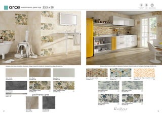 12 13
orcerevestimiento pasta roja 23,5 x 58
Orce Perla
23,5x58 G-09
Orce Marengo
23,5x58 G-10
Decor Vintage A Crema
23,5x58 C-27
Decor Vintage B Crema
23,5x58 C-27
Orce Beige
23,5x58 G-09
pavimento gres
Orce Beige
33,3x33,3 G7
Orce Marengo
33,3x33,3 G7
Orce Crema
23,5x58 G-09
Decor Pachtwork Crema
23,5x58 C-27
Decor Vintage A Perla
23,5x58 C-27
Decor Vintage B Perla
23,5x58 C-27
Decor Eden A Perla
23,5x58 C-36
Listelo mate
2x58 C-18
Decor Eden B Perla
23,5x58 C-36
Ambiente Orce Crema 23,5x58 cm. Decoración Vintage Crema A-B 23,5x58 cm. Pavimento Orce Beige 33,3x33,3 cm. Ambiente Orce Crema 23,5x58 cm. Decoración Pachtwork Crema 23,5x58 cm. Pavimento Orce Beige 33,3x33,3 cm.
Decor Orce Spa Beige ( disponible en Gris)
23,5x58 G-10
3 3
3
3
3 3
3 3
Decor Pachtwork Perla
23,5x58 C-27
3
Revestimiento
Walltiles
Tecnologiadigital
Digitaltechnology
td
Mate
Matte
 