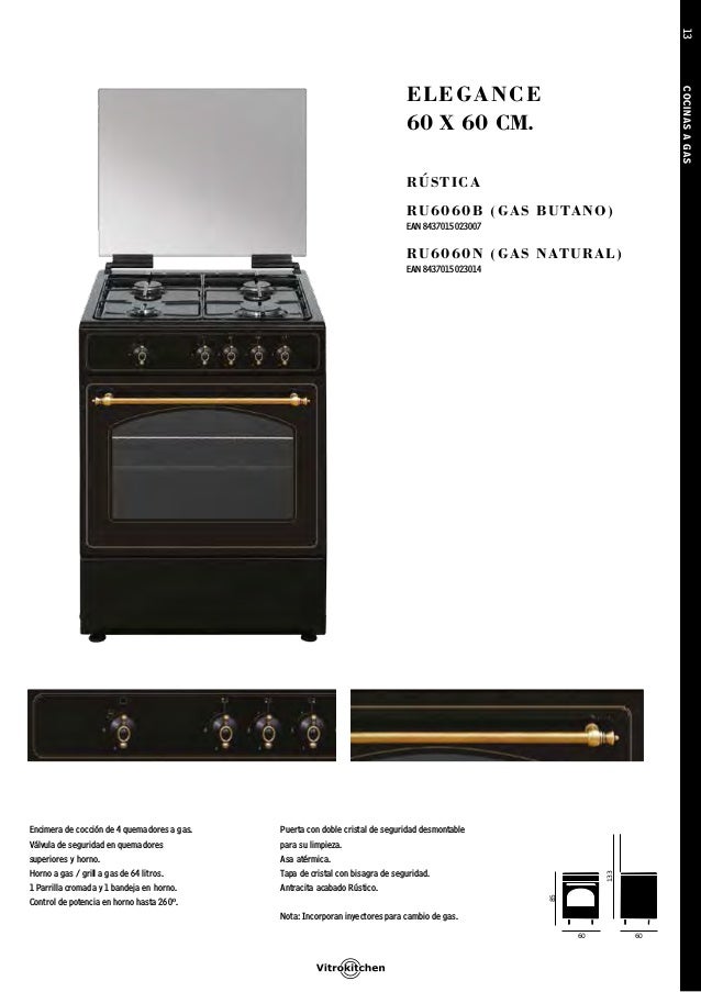 Conjunto de cocina VITROKITCHEN RU6060B 60 x 60 x 85 cm gas butano 4 fuegos  64