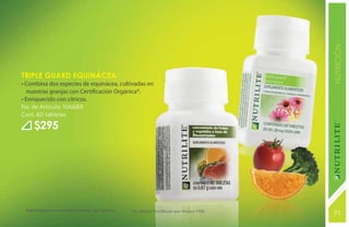 NUTRICIÓN
Triple Guard Equinácea
• Combina dos especies de equinácea, cultivadas en
   nuestras granjas con Certificación Orgánica*.
• Enriquecido con cítricos.
No. de Artículo: 106684
Cont. 60 tabletas

     $295




 Este producto no es un medicamento, haz deporte.   * En México Certificado por Oregon Tilth.
                                                                                                71
                                                                                                131
 