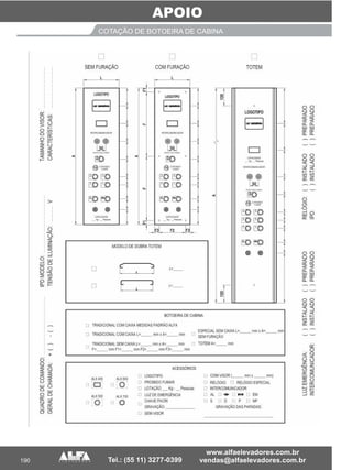 APOIO
190
COTAÇÃO DE BOTOEIRA DE CABINA
 