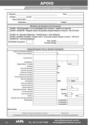 APOIO
200
COTAÇÃO DE QUADRO DE COMANDO - FOLHA 01
 