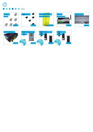6


                                Índice


Micro PBX                        Indicador de piso                 Telefones de emergência              GSM KEY                     LINE SWITCH DIN

odyseus                                                            à prova de vandalismo                para SMS e CLIP




                      Pág. 63                           Pág. 63                              Pág. 64                      Pág. 65                     Pág. 65




Localizador GPS/GSM              Porteiros analógicos              Porteiros analógicos                 Porteiros IP

                                 linha Brave                       linha A-Bell                         linha A-Bell




                                NO                                NO                                   NO
                                  VO                               VO                                   V O
                      Pág. 65                           Pág. 66                              Pág. 67                      Pág. 68
 